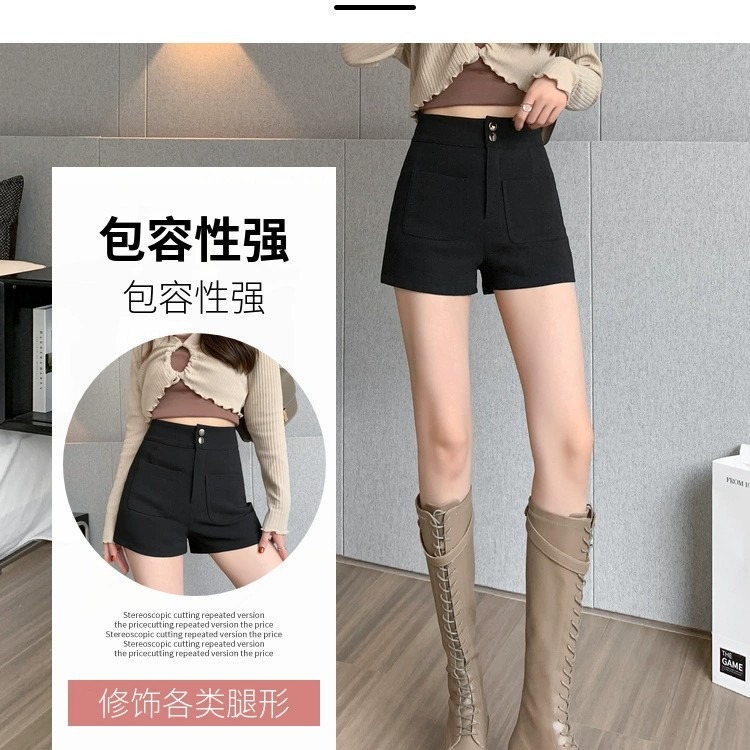 2024 New High waist black suit shorts women's autumn and winter small outer wear A- line loose slimming wide leg boot pants