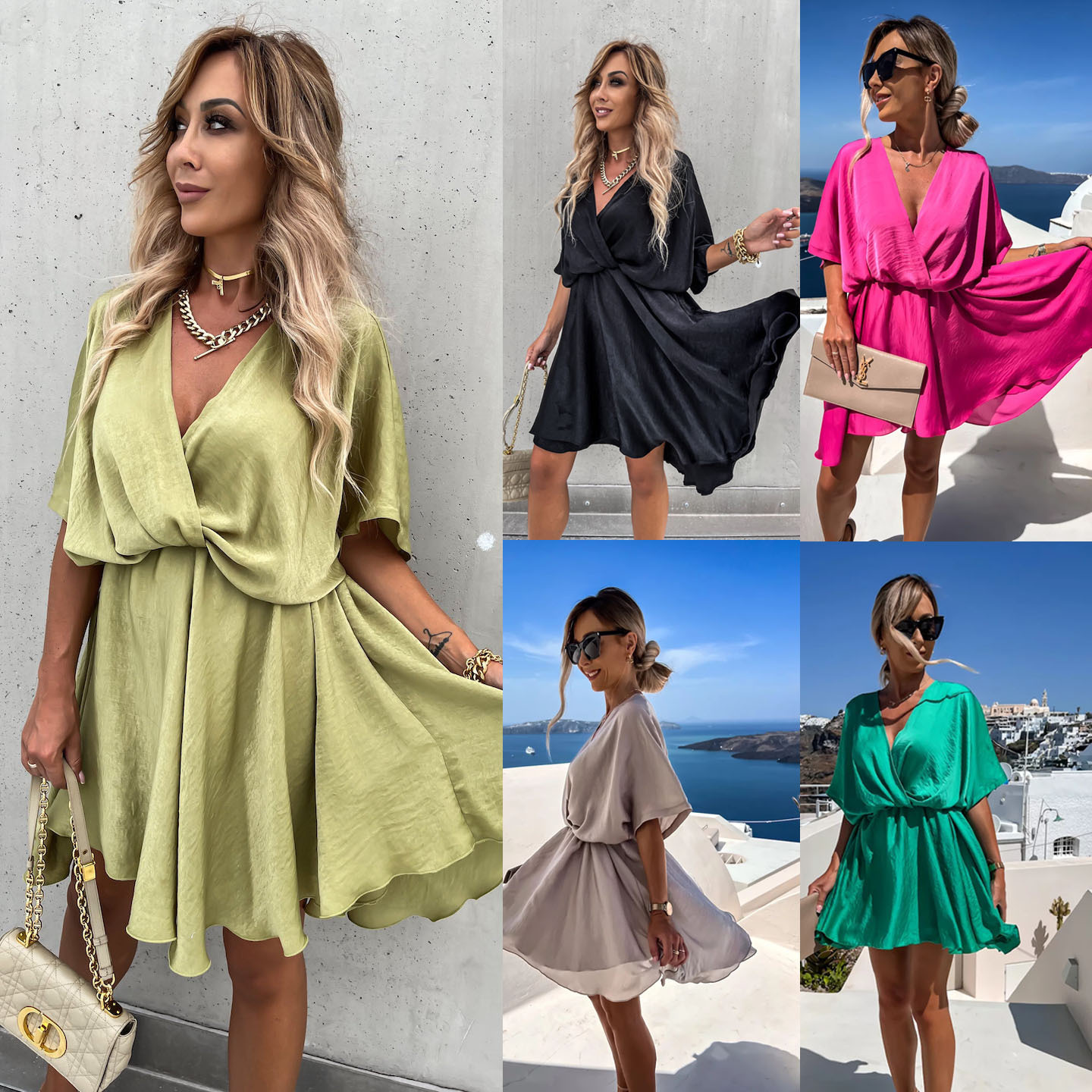 Cross-Border Amazon European and American Spring and Summer New Satin Loose Dress Ins Casual Vacation Dress for Women