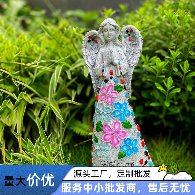 Picture of Cross-border Garden Character Decorative Ornaments Crafts Courtyard Flower Fairy Outdoor Solar Angel Statue Resin Lamp