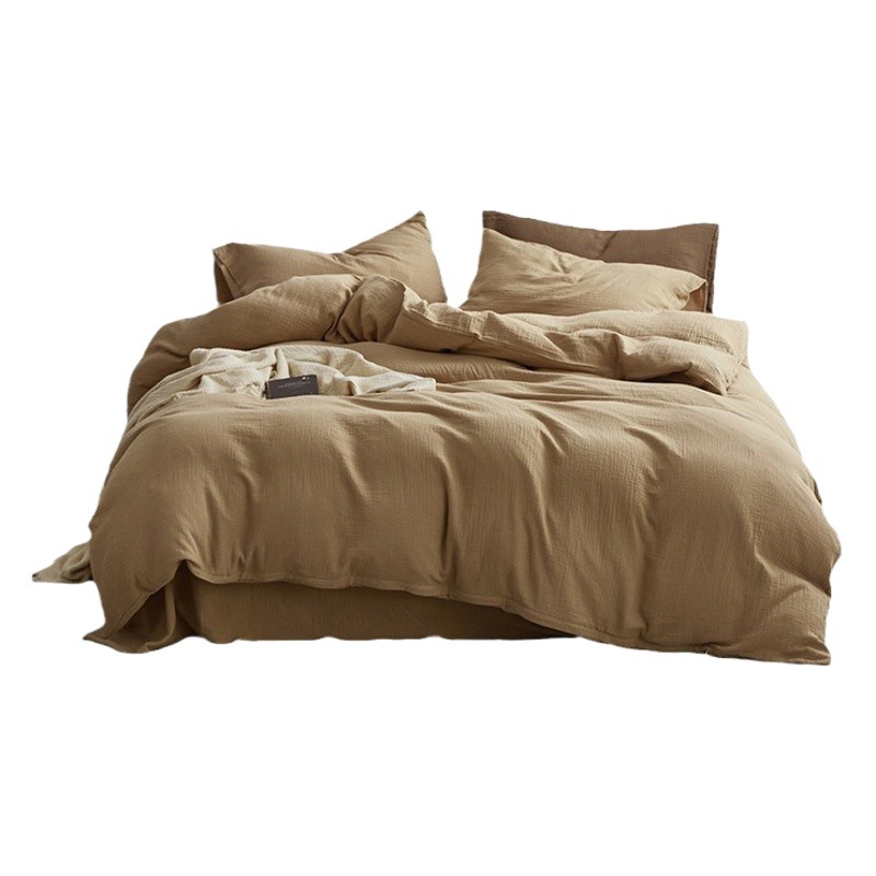 Class A maternal and child-grade cotton double-layer yarn four-piece cotton bed sheet quilt cover autumn and winter Maillard Brown bedding 1.8