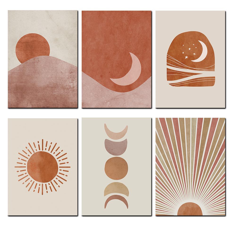 Foreign Trade New Nordic Modern Fresh Texture Abstract Stars and Moon Sun Living Room Hallway Decorative Painting Core