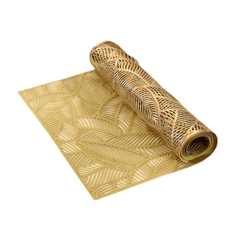 Cross-border European and American leaves hollow PVC table runner decorative placemat American bronzing table mat solid color heat insulation placemat wholesale