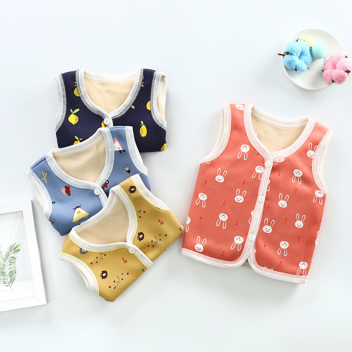 Picture of Spring New Children's Velvet Vest Baby Thickened Vest Cardigan Warm Waistcoat Baby Bottoming Top