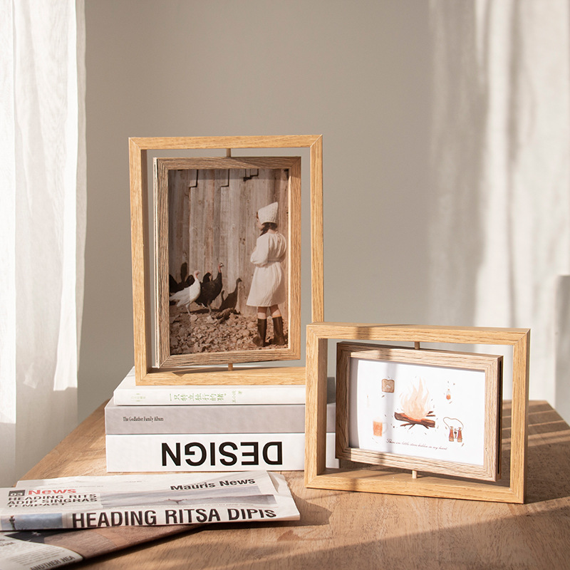 Photo Frame decoration Nordic living room creative double-sided rotating plastic photo album photo frame carved logo simple 6-inch photo frame