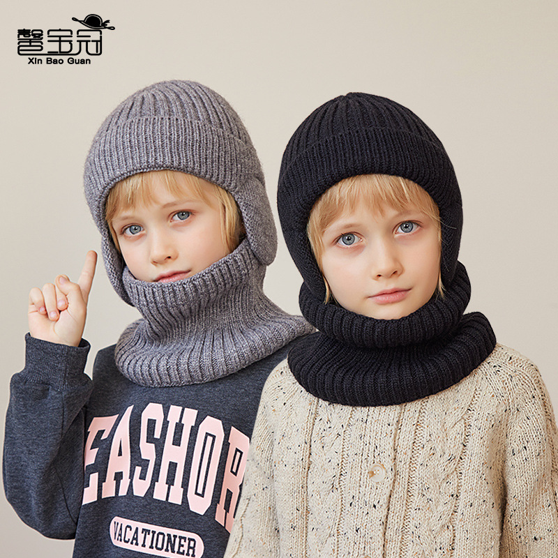 2169 children's hat scarf suit knitted wool hat boys winter fleece-lined warm earmuffs cap cross-border