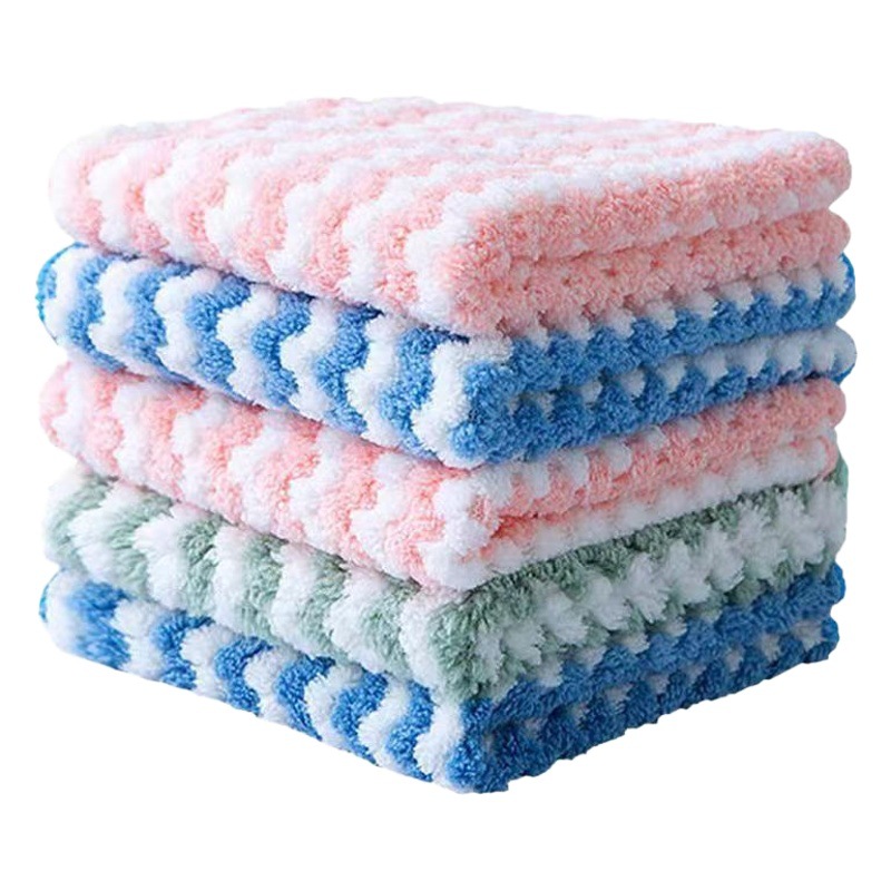 Picture of Factory wholesale cationic coral fleece dish towel kitchen cleaning lazy rag wave pattern non-stick oil scouring pad