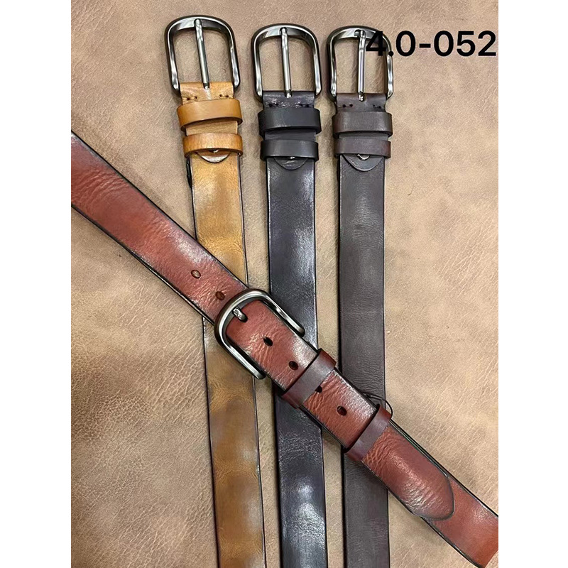 Guangzhou first layer cowhide belt J052#4.0 wide pin buckle belt retro Joker vegetable tanned leather cowhide belt wholesale
