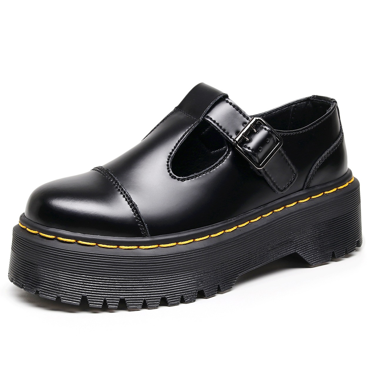 Cross-Border Thick-Soled T-Strap Mary Jane Women's Shoes Genuine Leather Low-Top Small Leather Shoes British Style Fashion Student Platform Soles