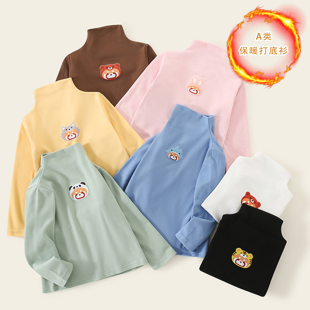 Picture of Children's Velvet Base Shirt Half-high Collar Top Boys' and Girls' Inner Warm Spring and Autumn Class A Children's Underwear Winter