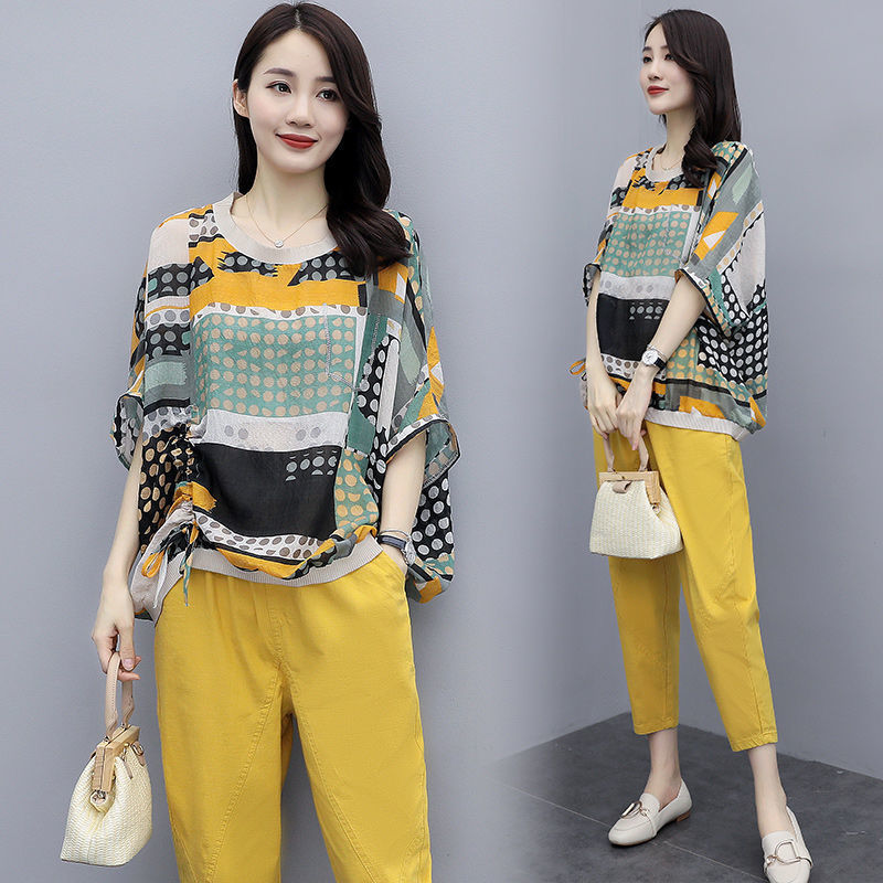 Internet Celebrity Large Size Women's Printed Suit Women's 2023 Season New Casual Fashion Western Style Loose Slimming Two-piece Suit Women