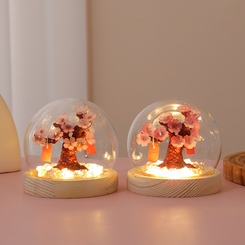 Peach Blossom Tree Night Light Handmade DIY Materials Creative Gift Desktop Ornament Atmosphere Lamp for Girls and Best Friends