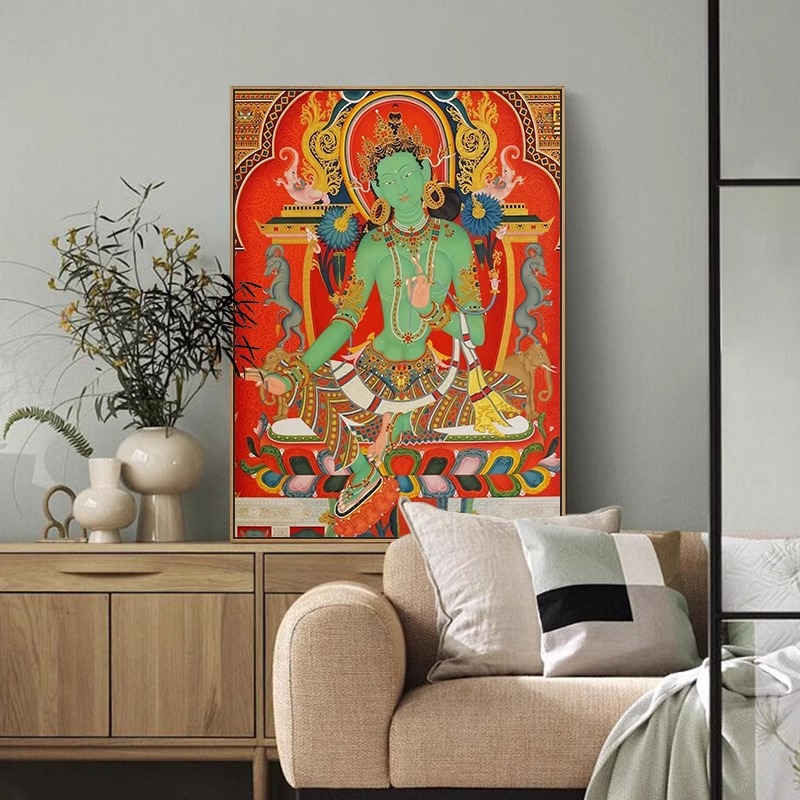 Thangka Decorative Painting Eight-way Portrait of God of Wealth Altar City Thousand-handed Guanyin Sakyamuni Portrait Vertical Edition Living Room Entrance Hanging Painting