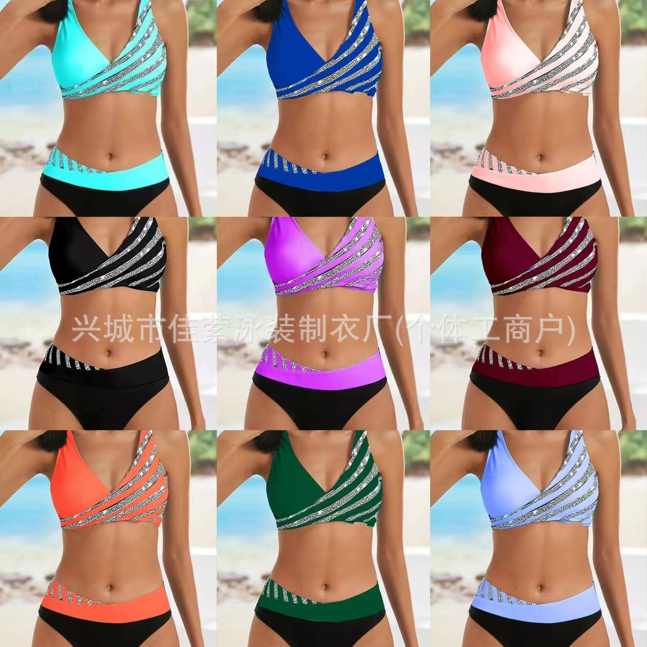 2025 New Bikini European and American Split Printed Swimsuit Female Sexy Hot Diamond Push-Up Bikini Swimsuit