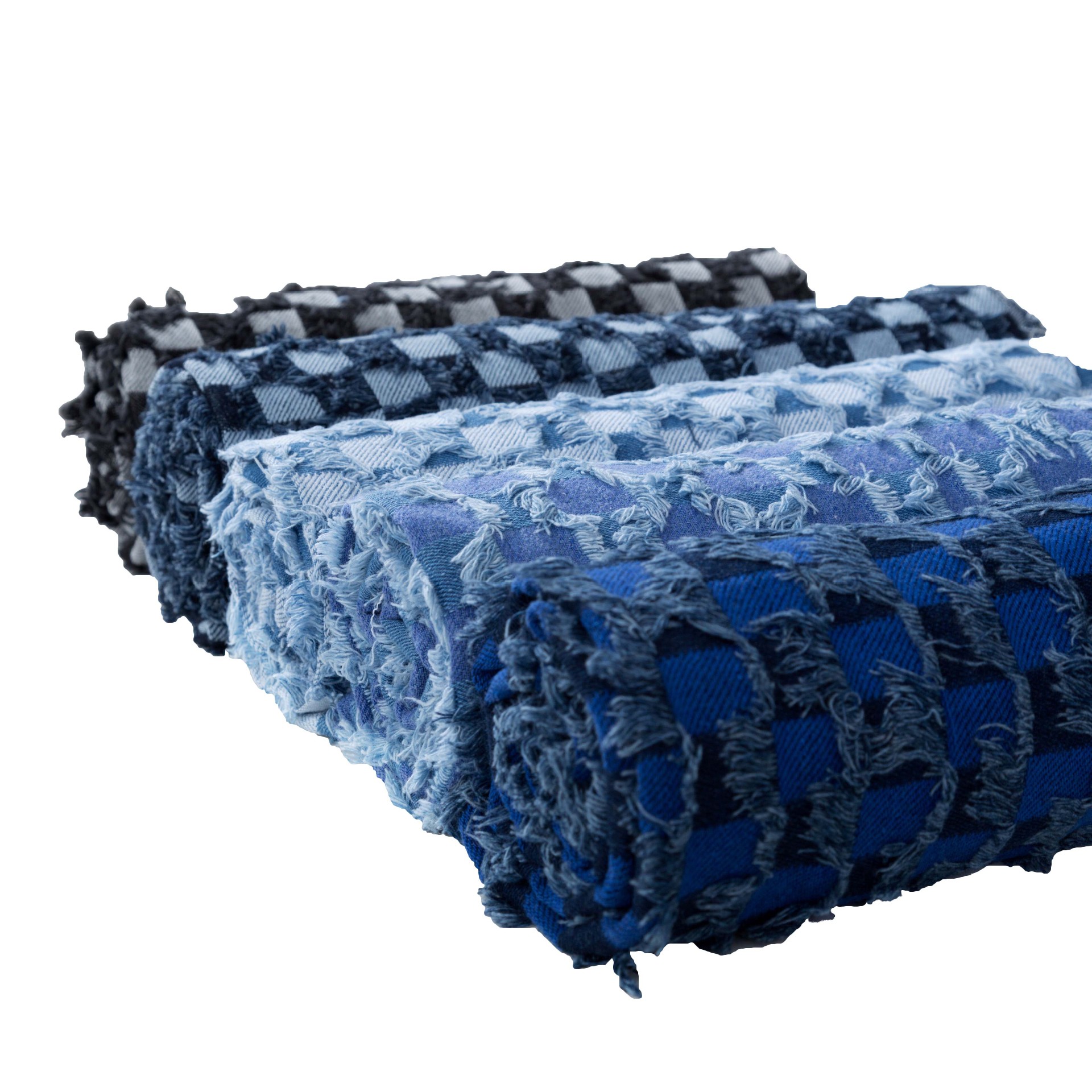 Picture of Tassel chessboard Plaid jacquard Denim fabric coat rinse washed Denim cotton cut flower texture clothing fabric