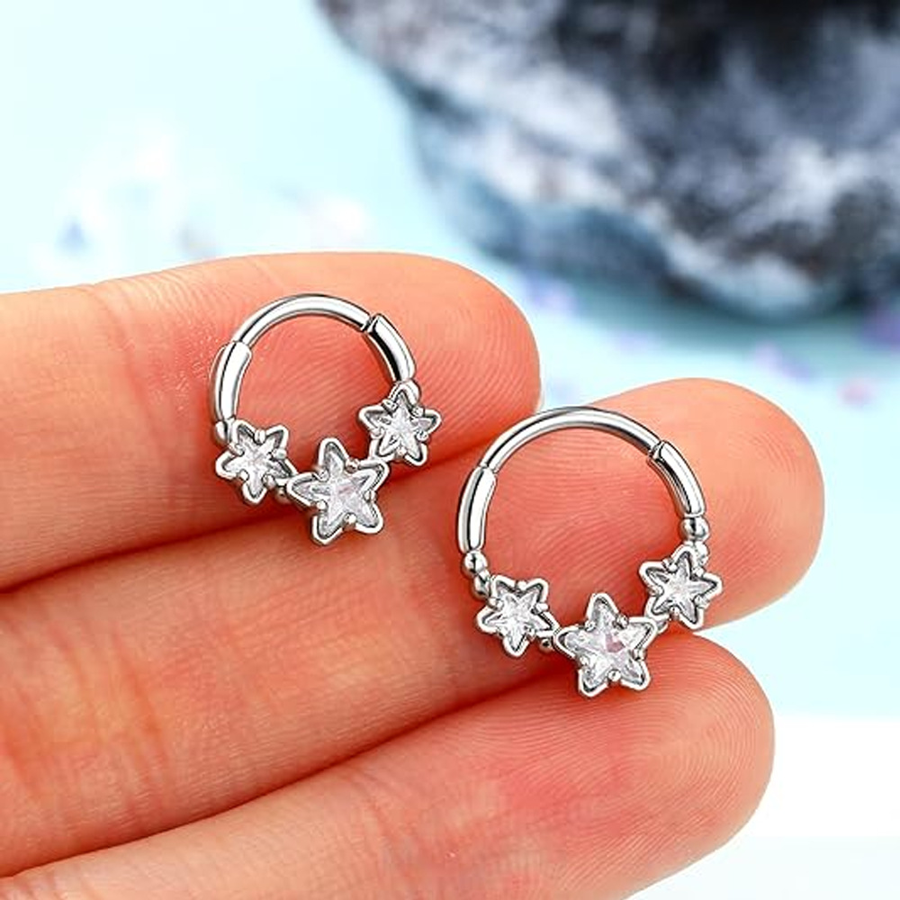 Picture of Europe and the United States cross-border Amazon personalized fashion stainless steel star diaphragm ring perforated jewelry spiral earrings jewelry