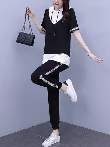 Picture of 2023 Summer Dress Women's Plus Size Chubby Sister Slimming Age-reducing Casual Fashion Suit Two-piece Fashionable Wear