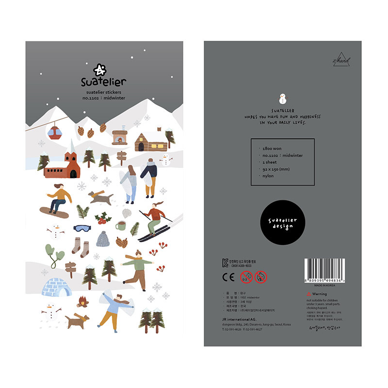 Cross-border South Korea suatelier Ski 1102 Winter Snowflake Snowman Nylon Sticker Decorative Hand Account Sticker