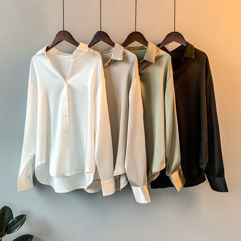 Picture of Long sleeve satin shirt women's design 2023 Spring and Autumn new versatile draping retro Hong Kong style shirt top