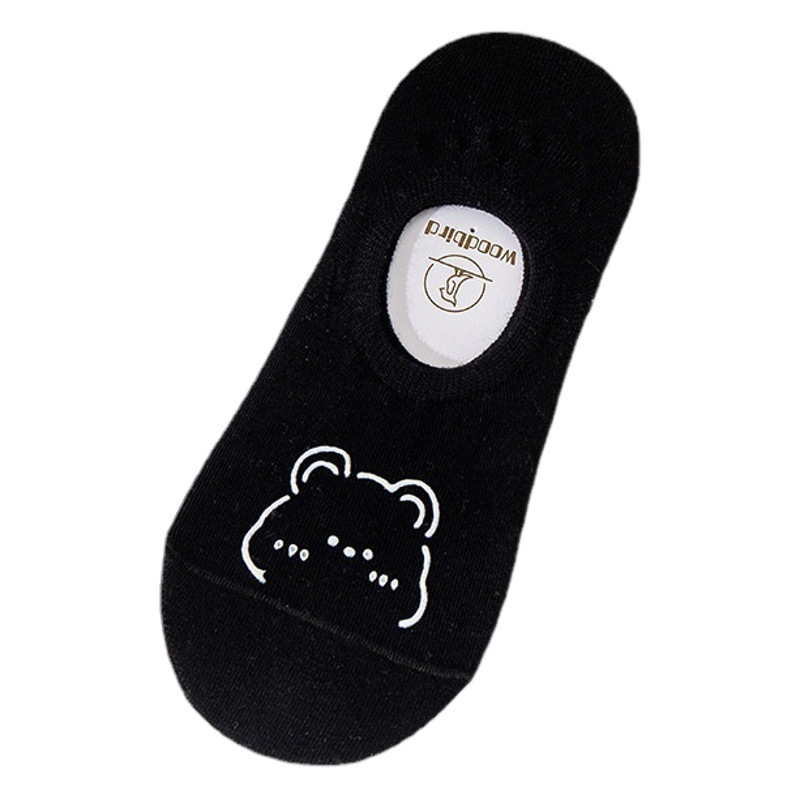 Invisible Socks Women's Bear Socks Women's Short Socks ins Trendy Cartoon Shallow Mouth Non-slip Do Not Fall Off-heel Boat Socks Summer Thin Cotton