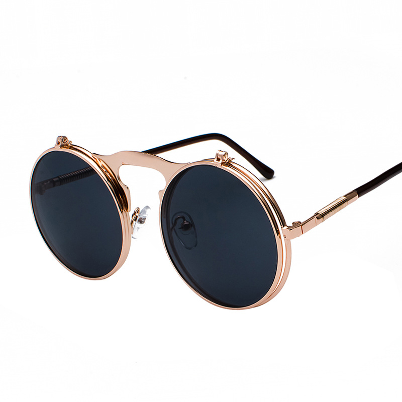 Picture of Jet 3057 Retro Metal Steampunk Flip Sunglasses Flip Sunglasses for Men and Women Trendy Round Frame Prince Mirror