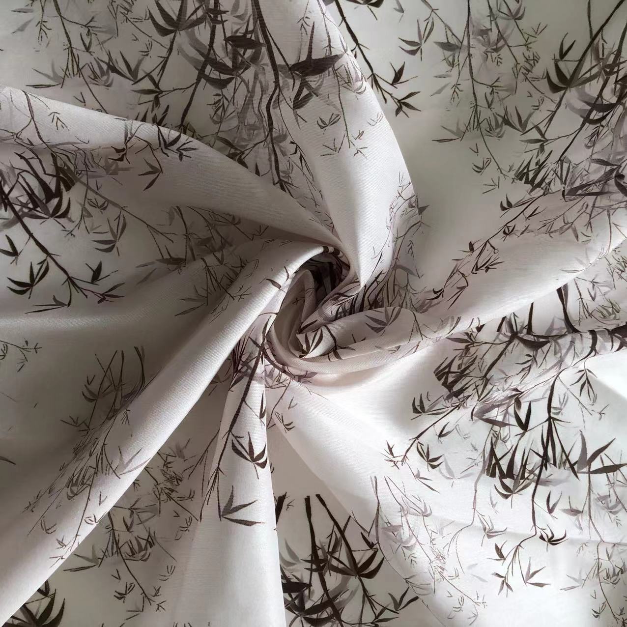 Imitation Linen Cotton Letter Strip Print Chinese Style Ink Bamboo Chiffon Print Fabric Spring and Summer Women's Shirt Dress Cheongsam Fabric