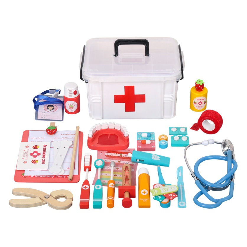Children's wooden simulation doctor nurse toy suit play house boy girl stethoscope role-playing toy
