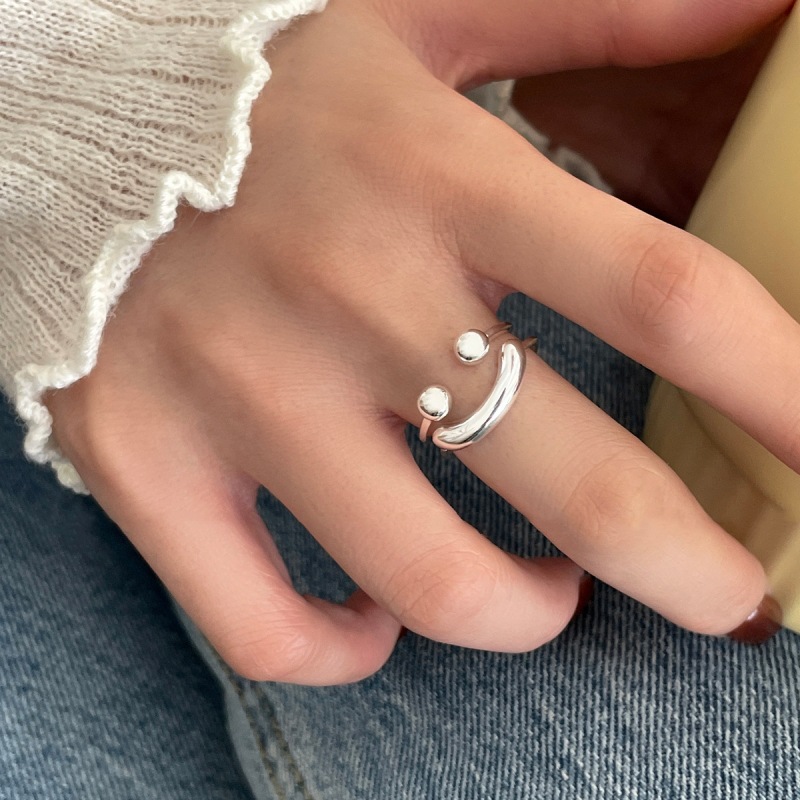 Ring Women's Ins Style Niche Design High-End S925 Silver Open Ring Double-Layer Personalized Index Finger Ring