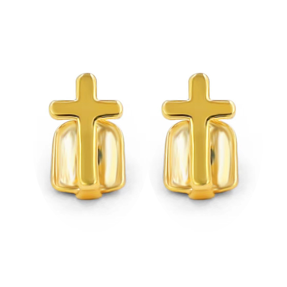 Picture of European and American hip-hop braces hiphop bright face single cross hollow suit wheat ear gold braces party decorative teeth