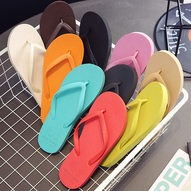 Flip-Flops women's summer outdoor plywood bath non-slip sandals flat flip-flops all-match solid color vacation beach shoes