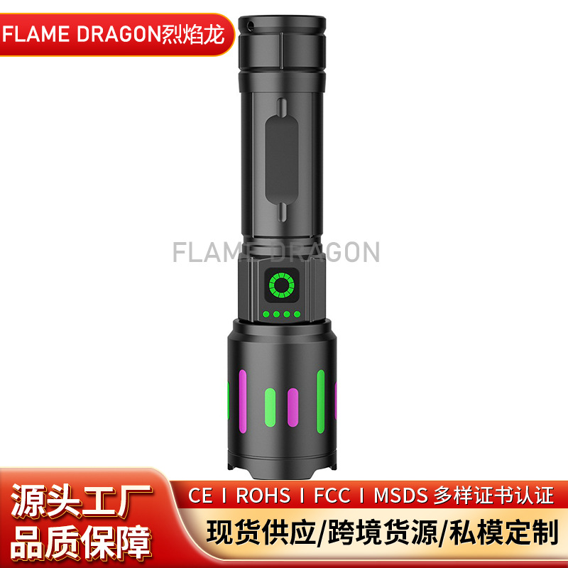 Cross-border new white laser flashlight telescopic zoom fluorescent electric display outdoor multi-functional strong light aluminum alloy flashlight