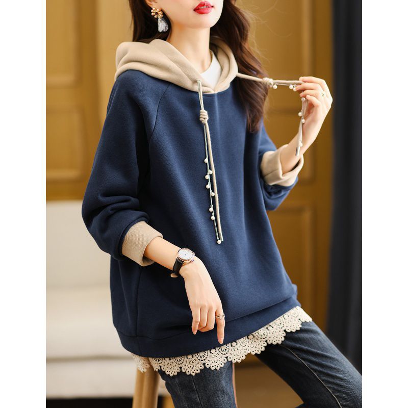 Picture of European Station Large Size New Hooded Color Block Sweater Jacket Loose Casual Fat Sister Women's Clothing 2023 Autumn and Winter New Style