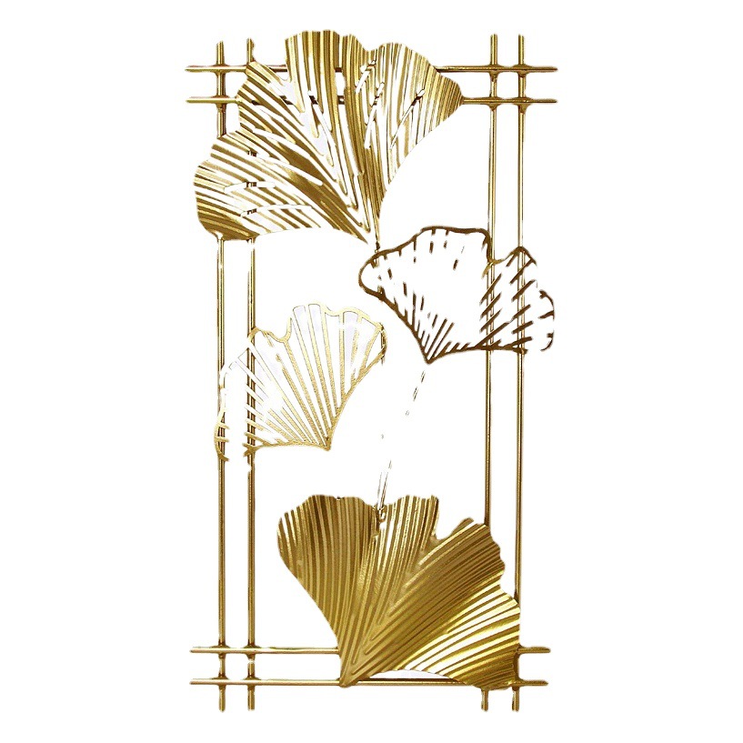 New Chinese Golden Ginkgo Leaf Flower Stereo Wall Hanging Home Background Iron Wall Decoration Metal Leaves Cross Border