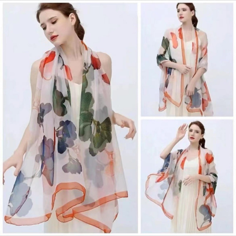 Picture of Spring and Summer New Soft Yarn Sunscreen Shawl Summer Thin Imitation Silk Long Silk Scarf Fashion Printed Flower Scarf
