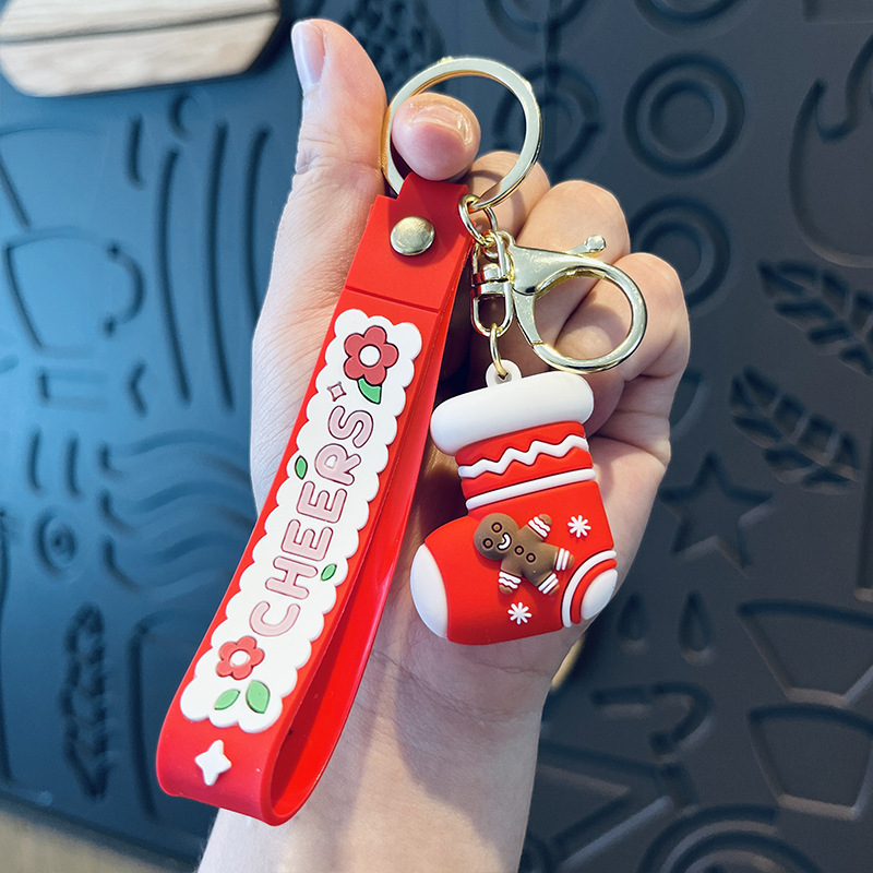 Picture of Cute Santa Claus keychain Christmas gift Christmas tree three-dimensional key chain Bell snowman elk wholesale