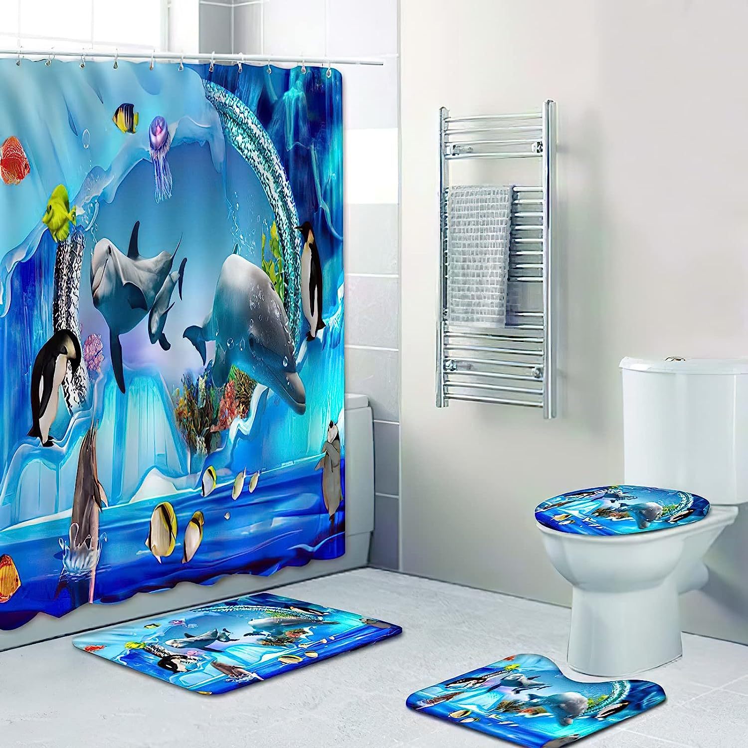 Picture of Cross-border supply non-perforated waterproof shower curtain bathroom partition bathroom thickened printed hanging curtain manufacturers wholesale