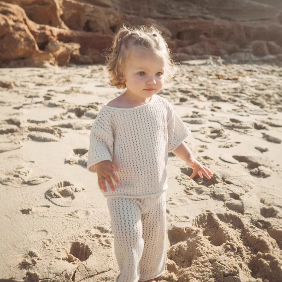 Picture of Baby Summer Hollow Breathable Curled Knit Sweater Short-sleeved Top Trousers suit Baby Cotton Sweater