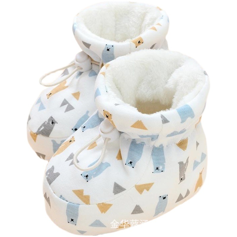 Autumn and winter baby shoes winter fleece-lined 0-1 year old baby soft bottom toddler shoes anti-drop cotton shoes warm full moon shoes socks thick 6