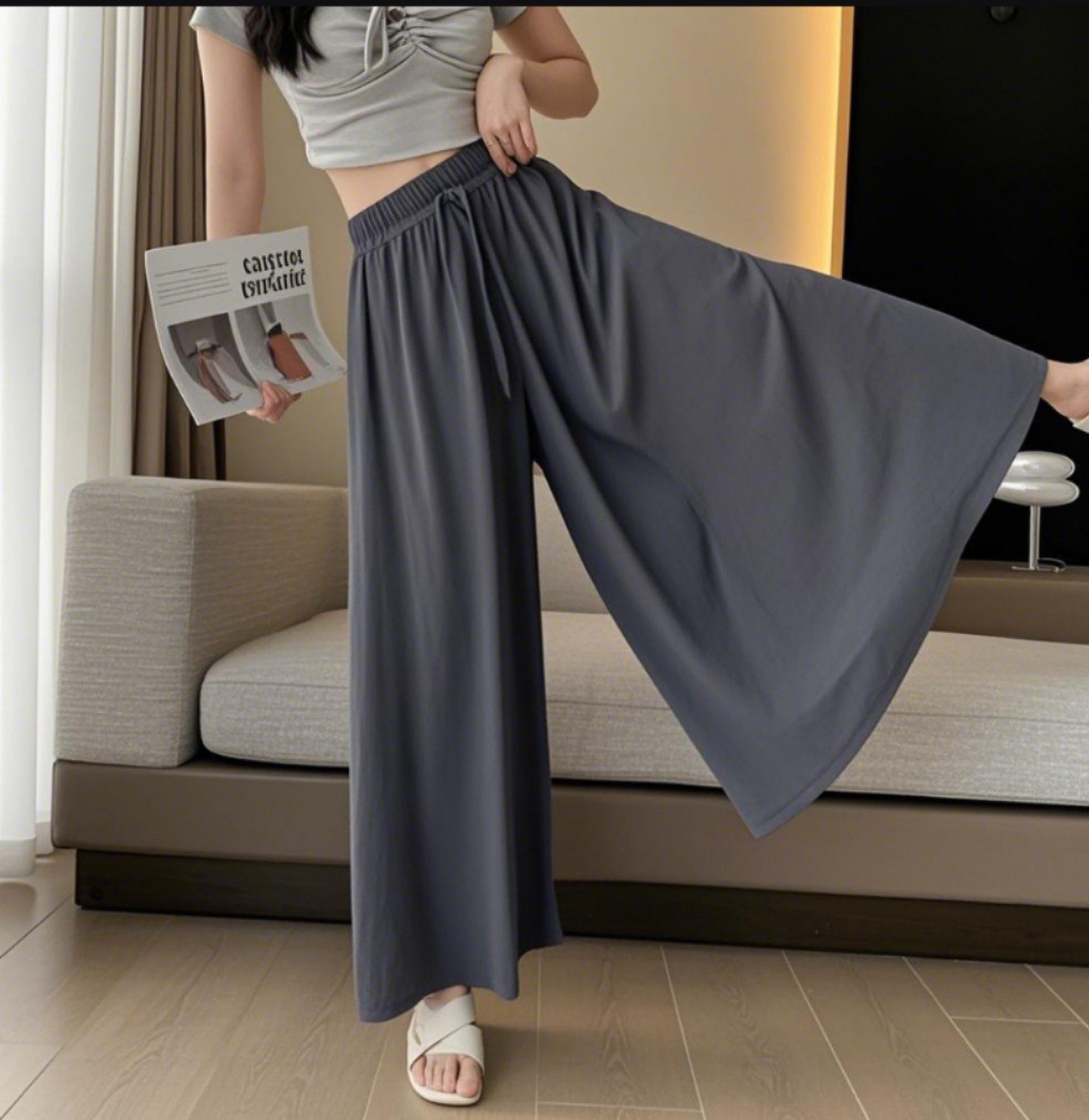 Picture of Ice Silk Culottes for Women Summer 2025 New Style Small High-Waisted Eight-Point Pants Drapedy A-Line Wide-Leg Skirt with Large Hem