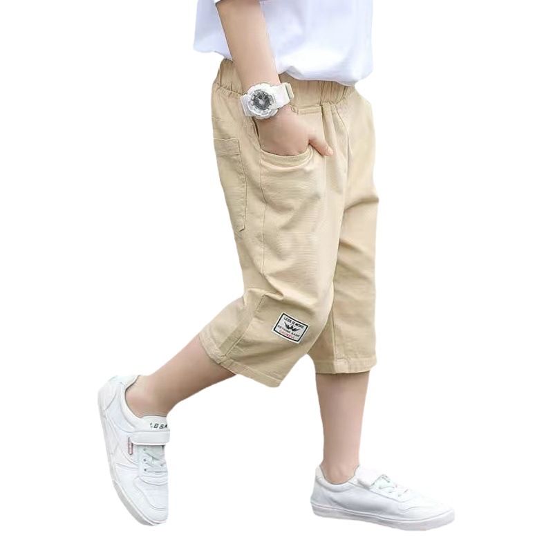 Boys' cropped pants outer wear thin 2023 new summer Middle and big children sports pants children's shorts boys' middle pants