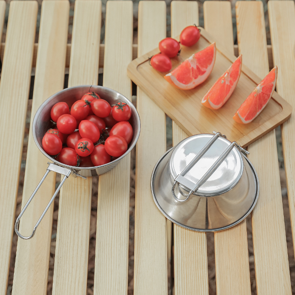 Outdoor Shira Bowl 304 Stainless Steel Folding Bowl Water Cup Camping Tableware Portable Folding Handle Shira Cup