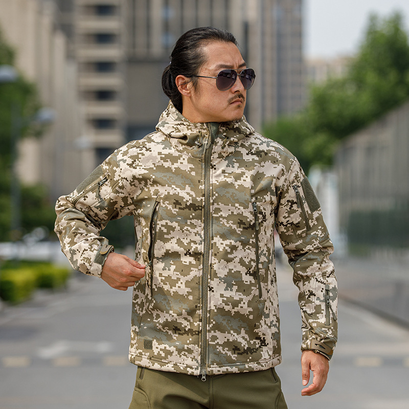 Picture of Shark skin soft shell assault clothing camouflage jacket fleece padded tactical clothing hooded jacket manufacturers in stock