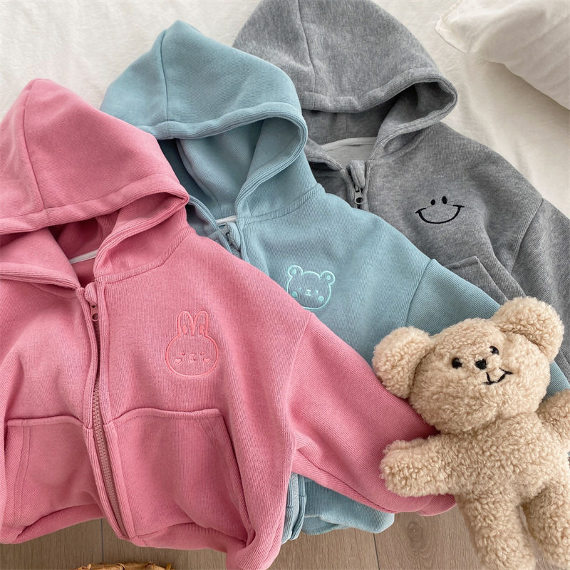 Boys and Girls cartoon Korean style casual zipper sweater cardigan top 2024 new autumn and winter children plus velvet coat