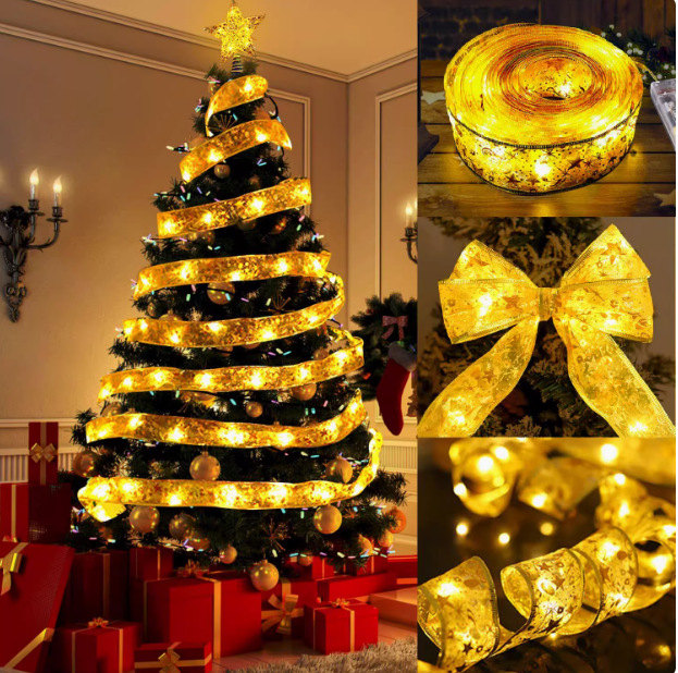 Cross-Border Christmas Ribbon String Lights Christmas Tree Decoration Lights Christmas Led Ribbon Decorations Wholesale Lighting Decorative Lights