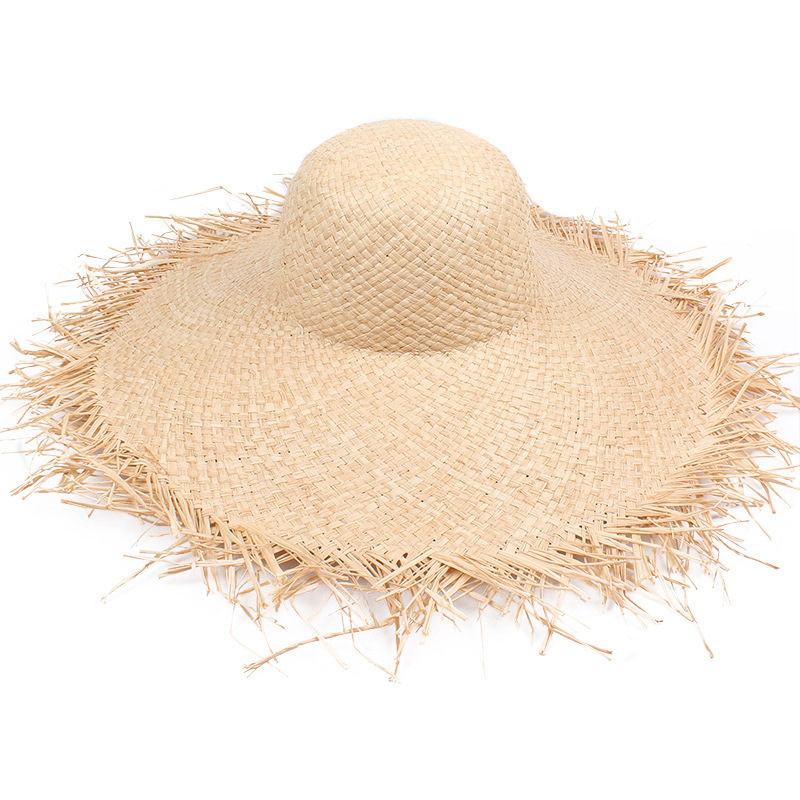 Picture of Korean Style Shattered Side Big Brim Lafite Straw Hat Summer Travel Beach Holiday Sun Protection Sun Hat Portable Foldable Hat