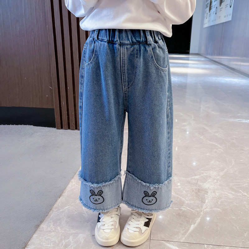 Picture of Best-Selling Spring Straight Pants for Girls, Fashionable Outer Wear for Baby Girls, Spring & Fall Children's Jeans, Wide-Leg Pants