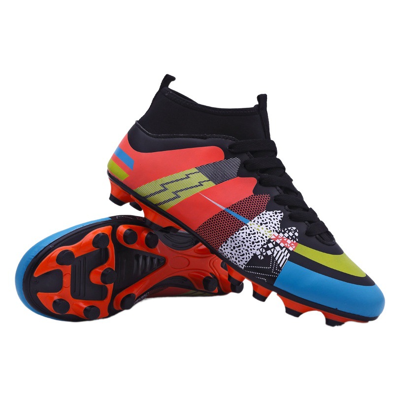 Football Shoes for Kidsren, Adults and Teenagers Sports High-Top Fly Knitted Foot Socks with Long Spikes and Rubber Spikes Soles Competition Training Shoes