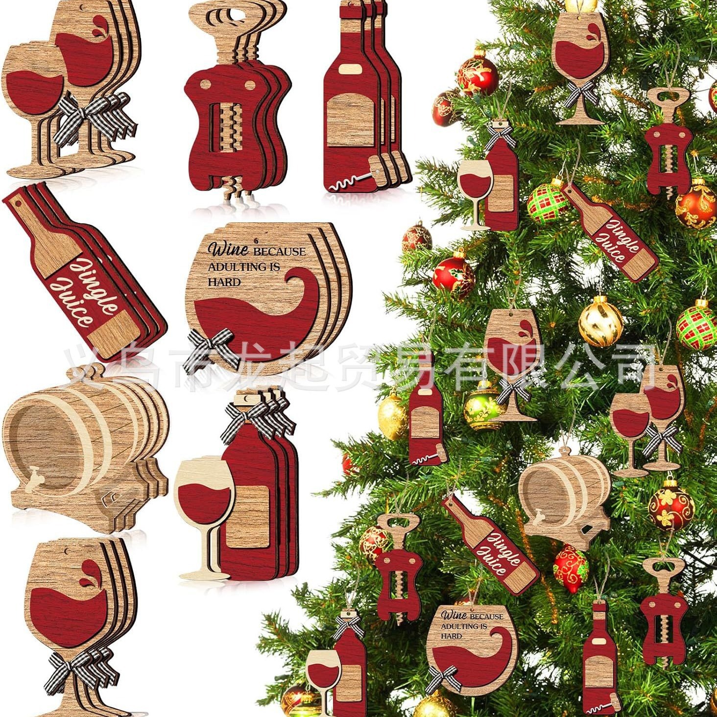 24 Pcts Christmas Wine Bottle Wooden Christmas Tree Hanging Decorations Party Gift Window Door Vase Embellished Hanging Ornament