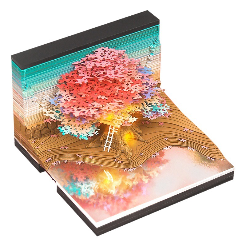 Three-Dimensional Note Paper Forbidden City Creative Sakura Tree House 3D Paper Carving Model Sticky Note Chinese Valentine's Day Birthday Gift