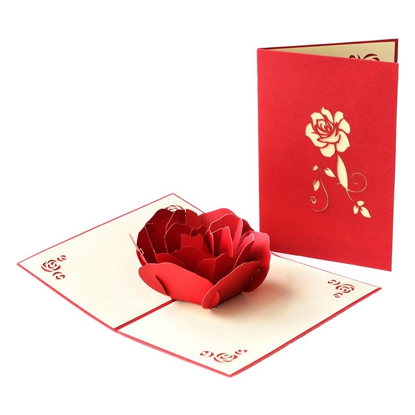Picture of Valentine's Day 3d Greeting Card Ritual Way Big Rose Small Card Wedding Creative Handmade Paper Carving Message Greeting Card