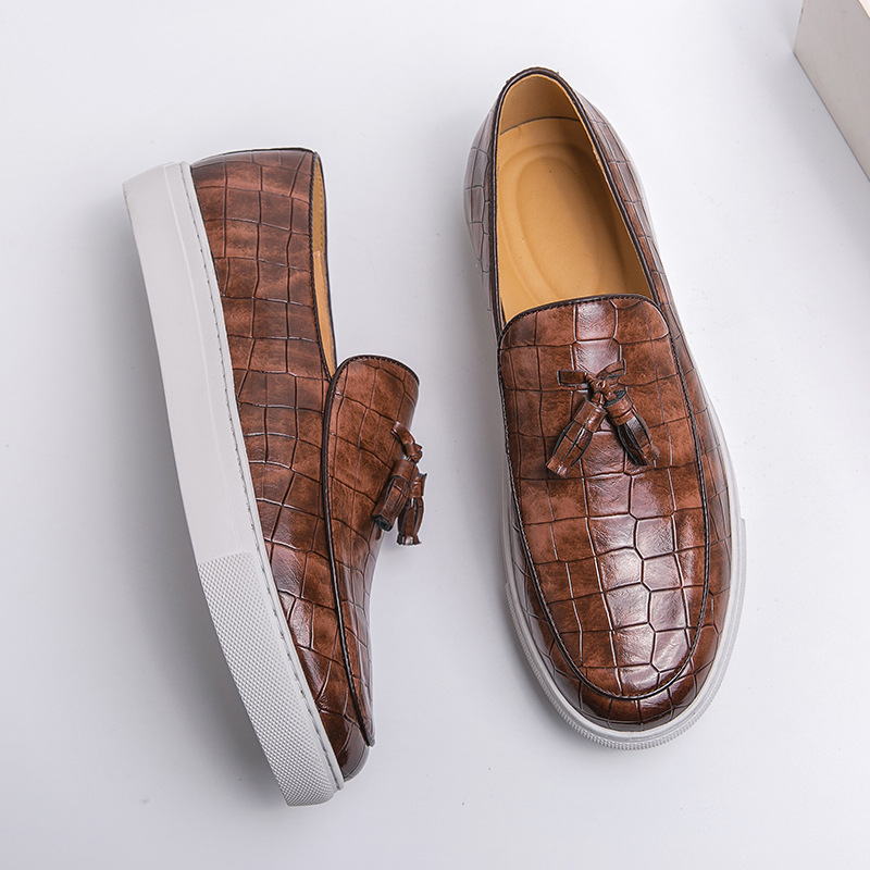 Amazon extra large size 47 men's shoes tassel loafers crocodile pattern British style casual leather shoes European station men's board shoes